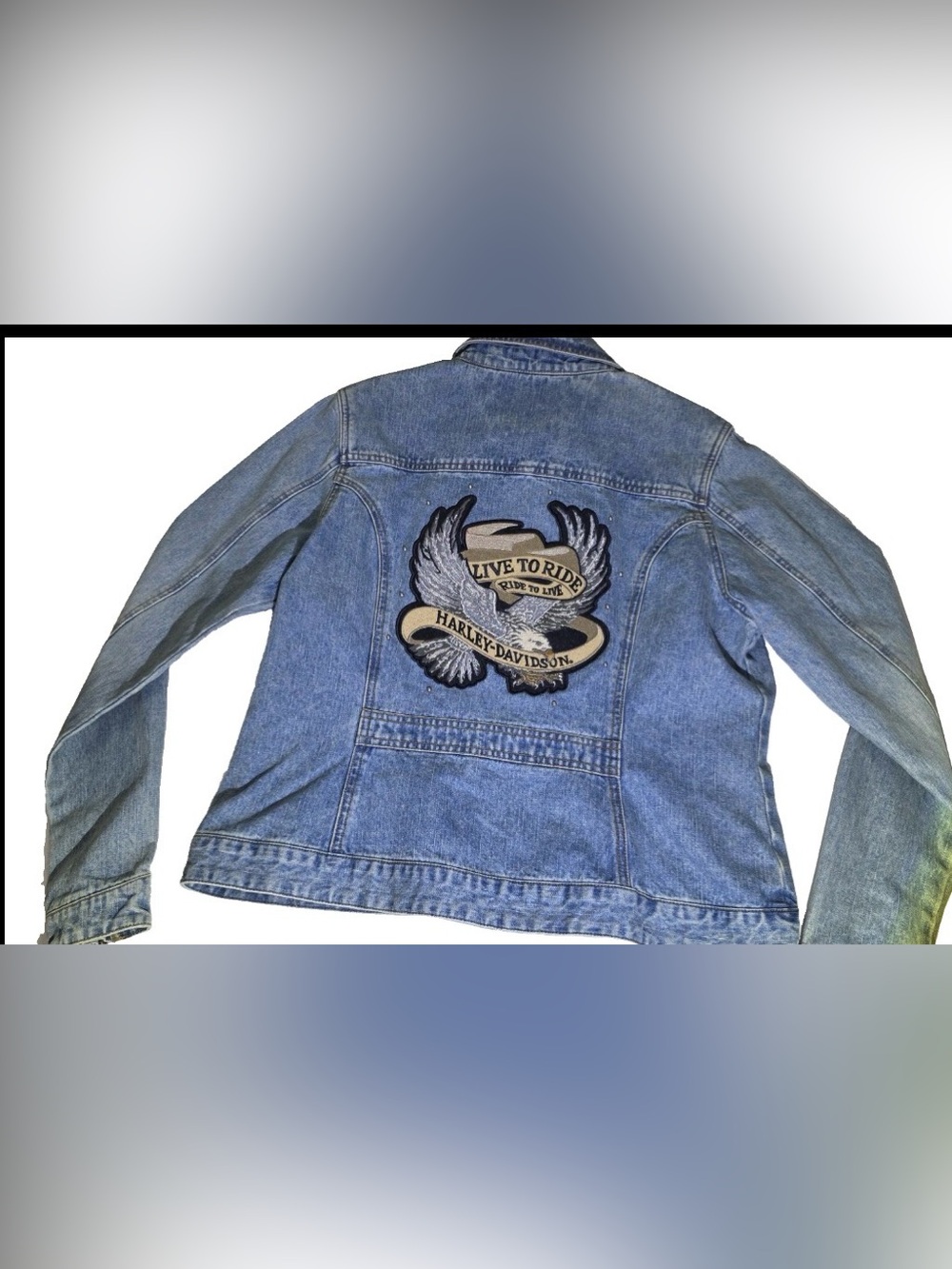 Harley Davidson Live to Ride   embroidered  Lt blue denim women’s jacket size L